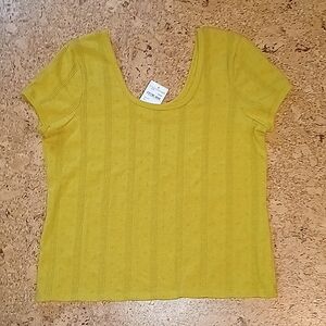 Madewell Mustard Yellow Deep Scoopneck Cap Sleeve Top Size L NWT